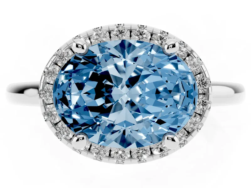 Oval Halo Engagement Ring Setting for a Fancy Blue Lab-Grown Diamond | Plain Polished Band | Platinum