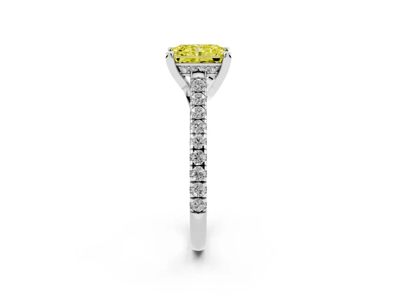 Radiant Cut Hidden Halo Engagement Ring Setting for a Fancy Yellow Lab-Grown Diamond | Claw Prongs | Sterling Silver