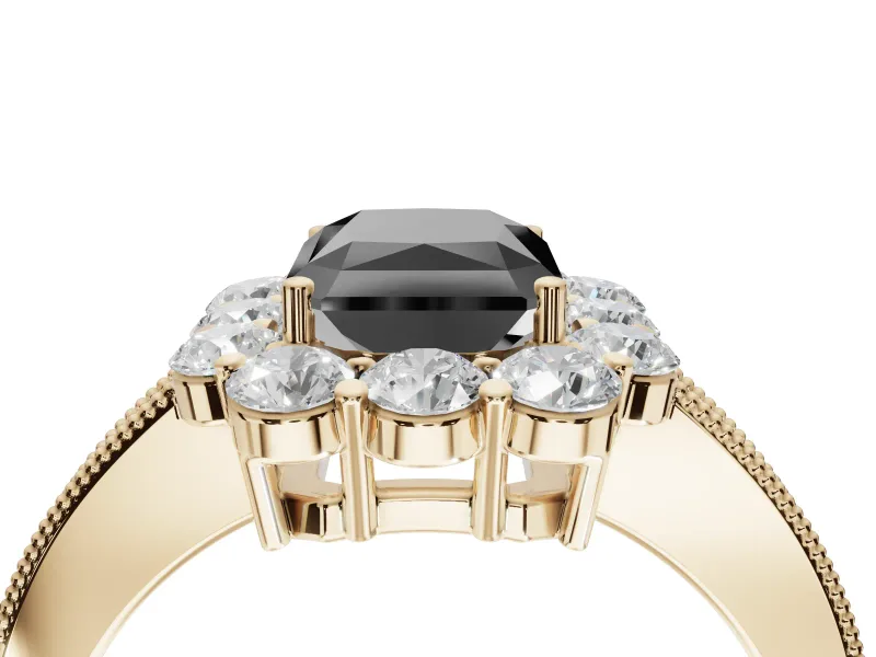 Radiant Cut Vintage Halo Engagement Ring Setting for a Black Center | Yellow Gold