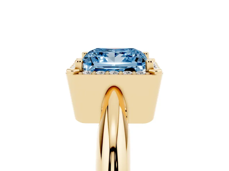 Princess Cut Halo Engagement Ring Setting for a Fancy Blue Lab-Grown Diamond | Plain Tapered Band | Yellow Gold