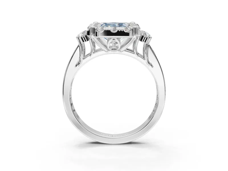 Radiant Cut Halo Engagement Ring Setting for a Fancy Blue Lab-Grown Diamond | Graduated Channel Band | Platinum
