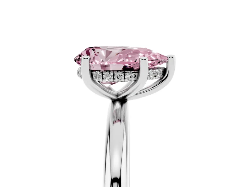 Fancy Pink Pear Cut Diamond Solitaire Engagement Ring Set in Silver with Prong Setting and Polished Band