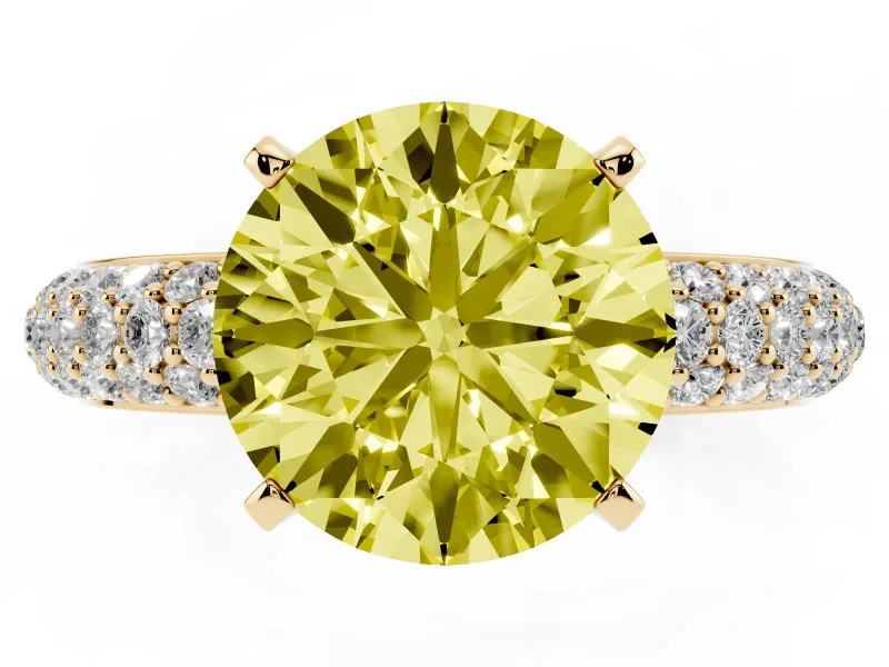 Round Domed Pavé Engagement Ring Setting for a Fancy Yellow Lab-Grown Diamond | Yellow Gold