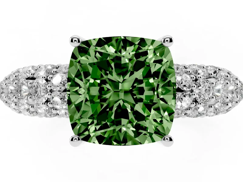 Cushion Cut Multi Row Pave Engagement Ring Setting for a Fancy Green Lab-Grown Diamond | Platinum