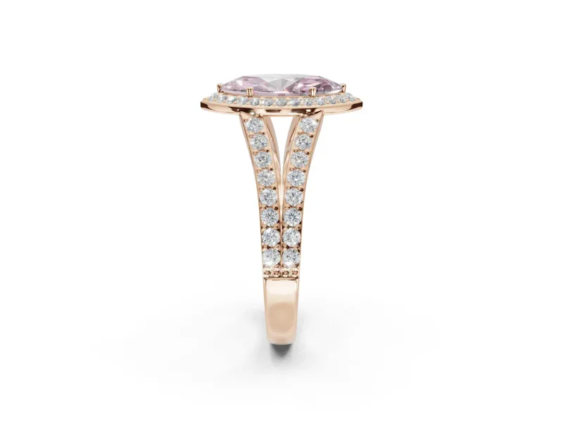 Marquise Halo Pavé Engagement Ring Setting for a Fancy Pink Lab-Grown Diamond | Narrow Split Shank | Rose Gold