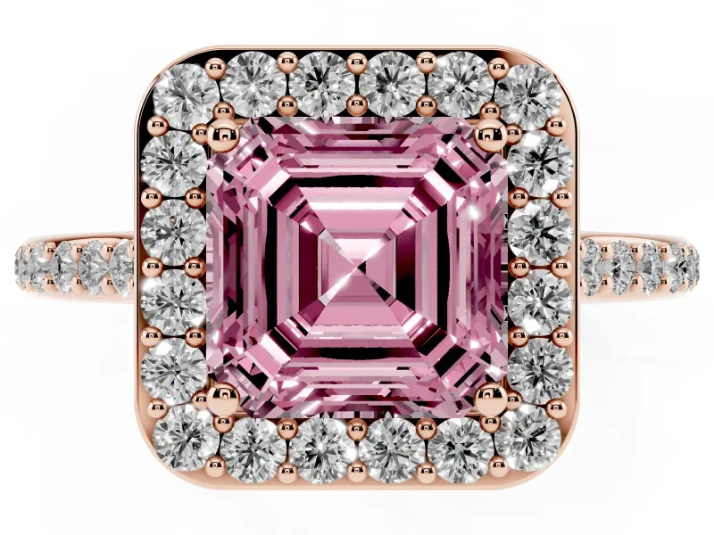 Asscher Cut Halo Engagement Ring Setting for a Fancy Pink Lab-Grown Diamond | Rose Gold - Design NV-24729