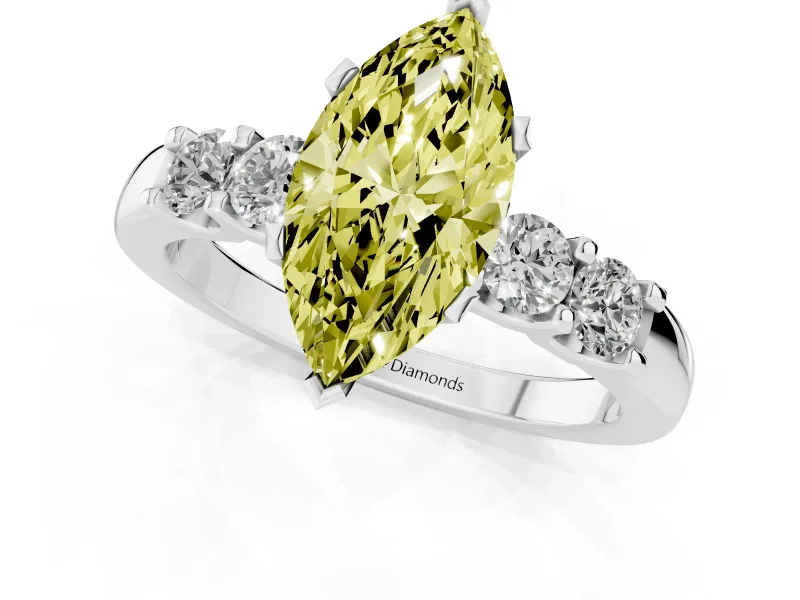 Fancy Yellow Marquise Cut Diamond Five-Stone Prong Set Engagement Ring Set in Silver with Channel Band