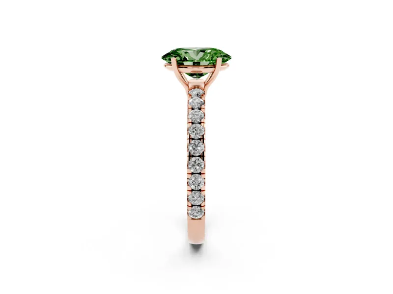 Oval Pave Solitaire Engagement Ring Setting for a Fancy Green Lab-Grown Diamond | Shared Prong Band | Rose Gold