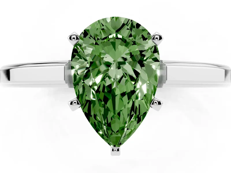 Fancy Green Pear Cut Diamond Solitaire Ring Set in Silver with Prong Setting and Classic Band
