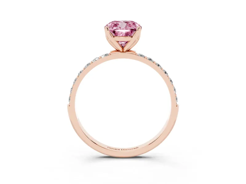 Cushion Cut Pave Engagement Ring Setting for a Fancy Pink Lab-Grown Diamond | Slim Band | Rose Gold
