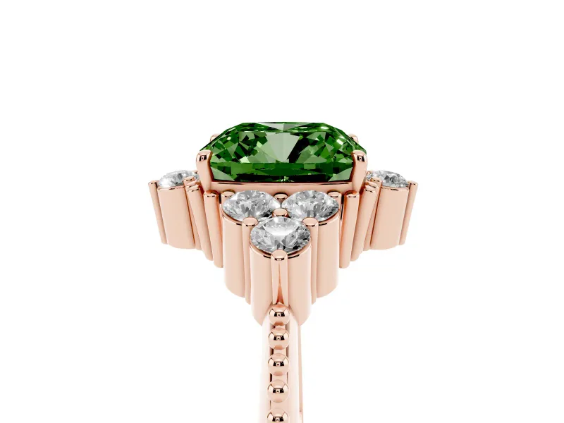 Cushion Cut Cluster Engagement Ring Setting for a Fancy Green Lab-Grown Diamond | Rose Gold