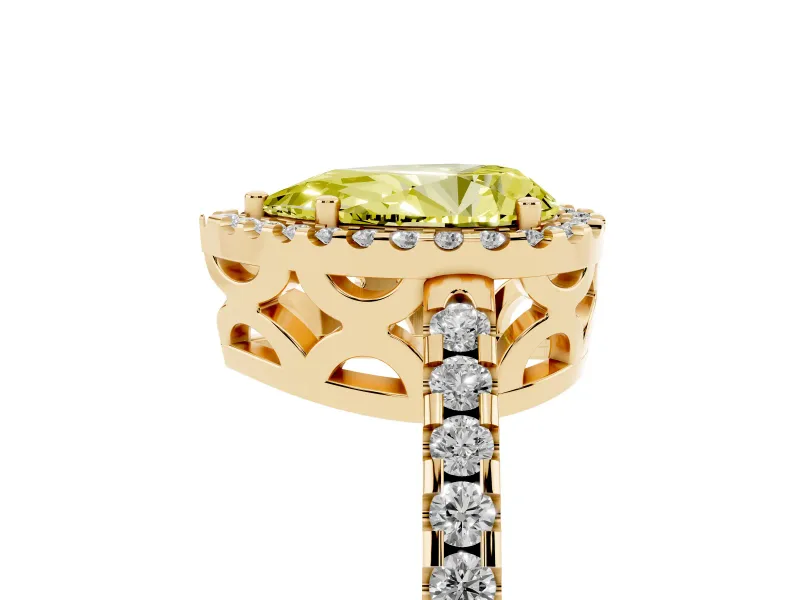 Pear-Shaped Pave Halo Engagement Ring Setting for a Fancy Yellow Lab-Grown Diamond | Yellow Gold