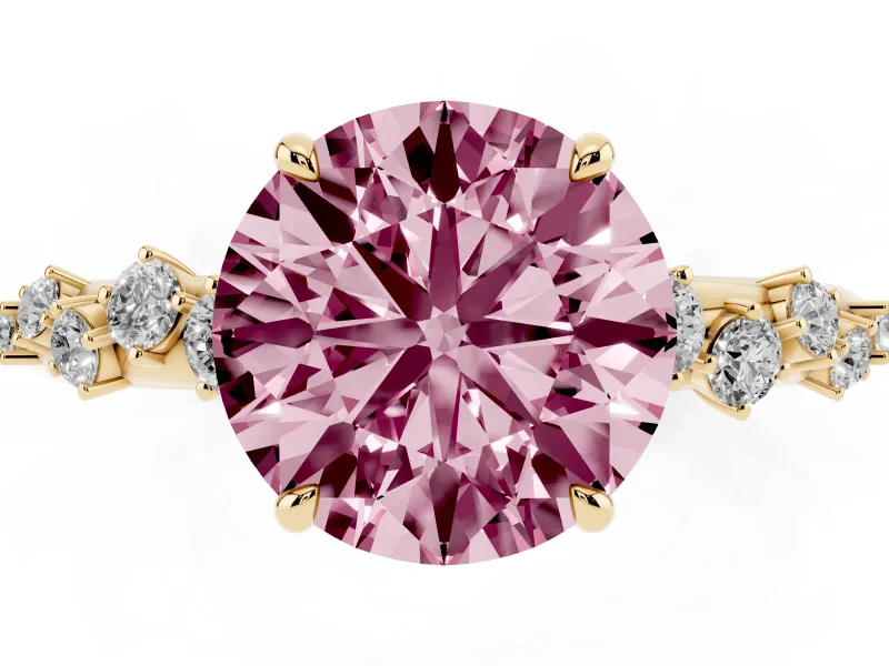 Round Graduated Solitaire Engagement Ring Setting for a Fancy Pink Lab-Grown Diamond | Yellow Gold