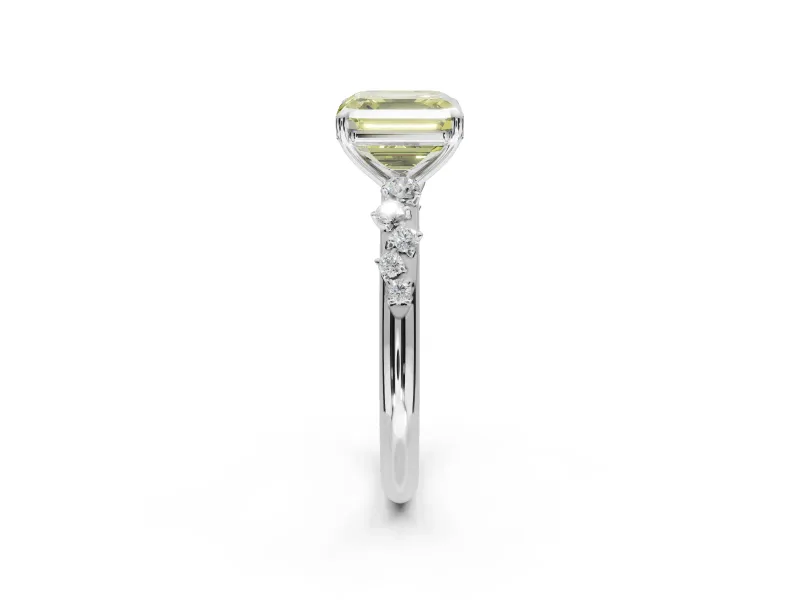 Asscher Cut Graduated Solitaire Engagement Ring Setting for a Fancy Yellow Lab-Grown Diamond | White Gold