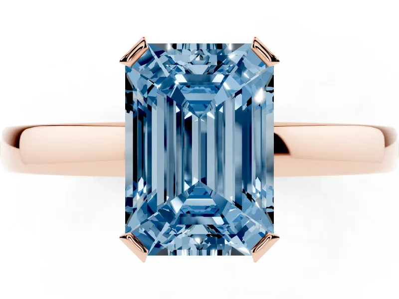 Emerald Cut Solitaire Engagement Ring Setting for a Fancy Blue Lab-Grown Diamond | Flat Tab Prongs | Rose Gold