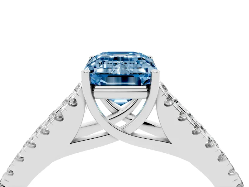 Emerald Cut Graduated Split Shank Engagement Ring Setting for a Fancy Blue Lab-Grown Diamond | Platinum