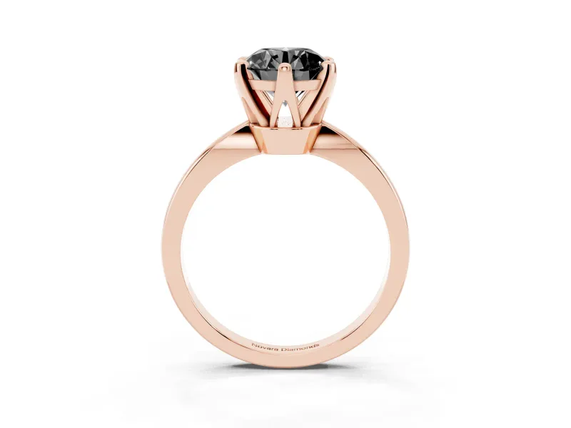 Fancy Black Round Cut Diamond Solitaire Engagement Ring Set in Rose gold with Slim Tapered Solitaire Band