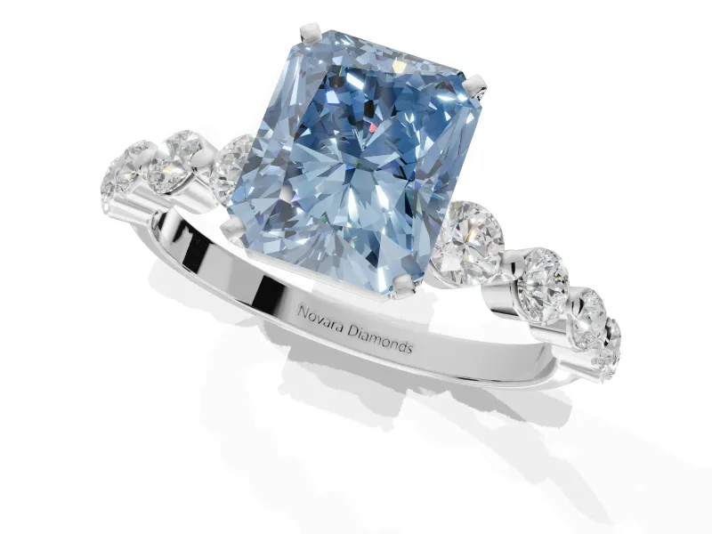 Radiant Cut Graduated Side Stone Engagement Ring Setting for a Fancy Blue Lab-Grown Diamond | Sterling Silver