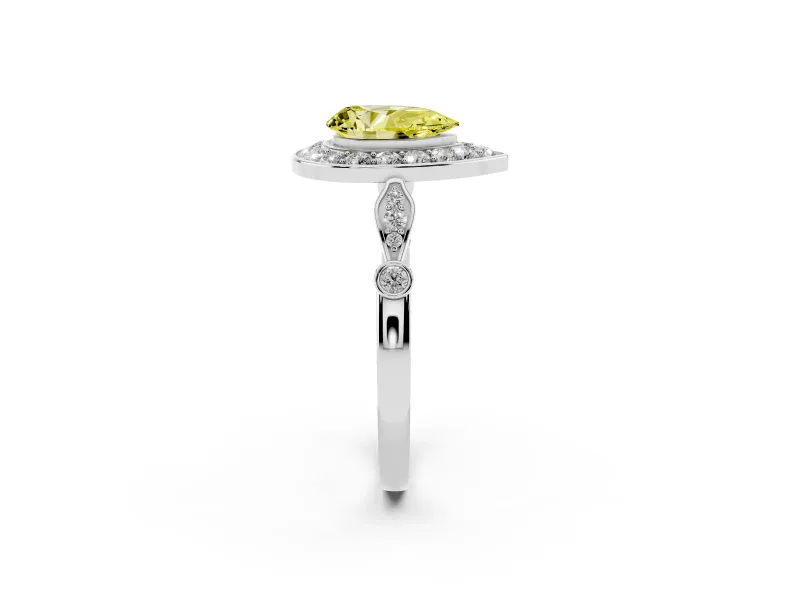 Fancy Yellow Pear Cut Diamond Halo Engagement Ring Set in Silver with Twisted Band and Prong Setting