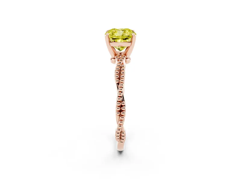 Cushion Cut Twisted Engagement Ring Setting for a Fancy Yellow Lab-Grown Diamond | Beaded Twist | Rose Gold