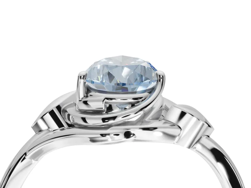 Pear-Shaped Leaf Bypass Solitaire Engagement Ring Setting for a Fancy Blue Lab-Grown Diamond | Sterling Silver
