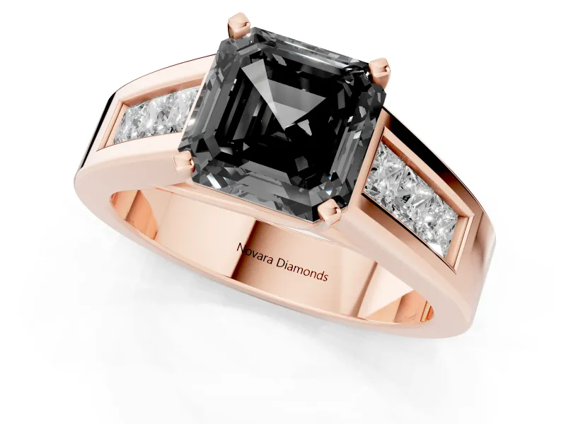 Asscher Cut Channel-Set Engagement Ring Setting for a Black Center | Wide Band | Rose Gold