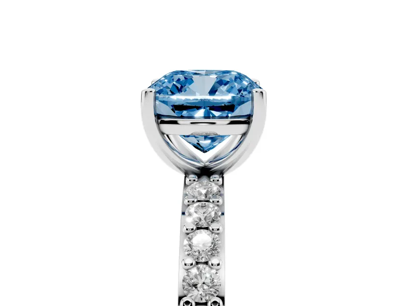 Cushion Cut Pavé Solitaire Engagement Ring Setting for a Fancy Blue Lab-Grown Diamond | Single Row Band | Platinum