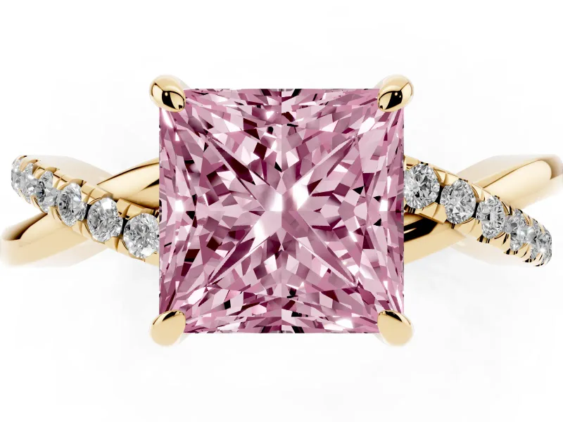 Princess Cut Twist Engagement Ring Setting for a Fancy Pink Lab-Grown Diamond | Yellow Gold