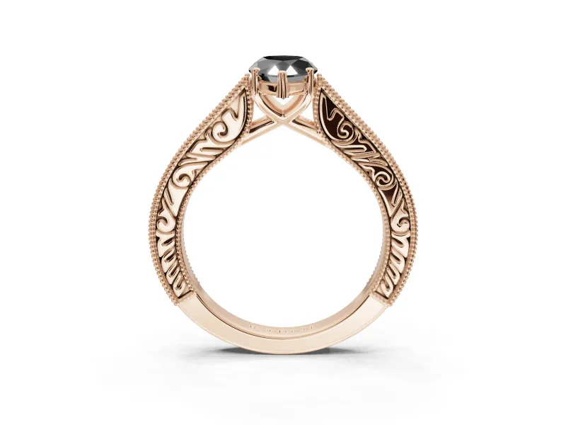 Pear-Shaped Vintage Pavé Engagement Ring Setting for a Black Center | Rose Gold