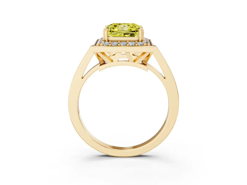 Princess Cut Halo Engagement Ring Setting for a Fancy Yellow Lab-Grown Diamond | Polished Halo Rim | Yellow Gold