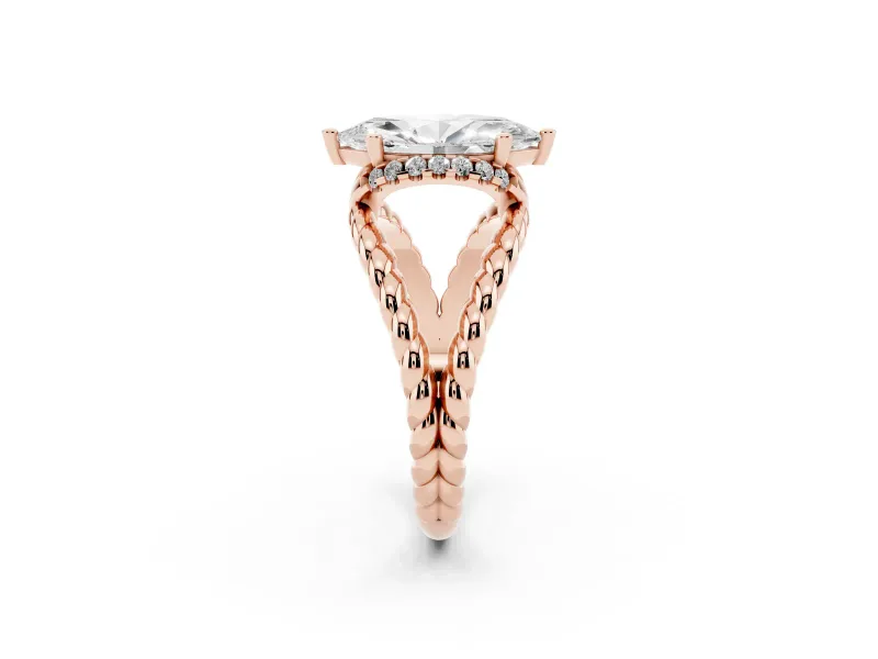 Marquise Rope Split Shank Engagement Ring Setting | Accented Head | Rose Gold