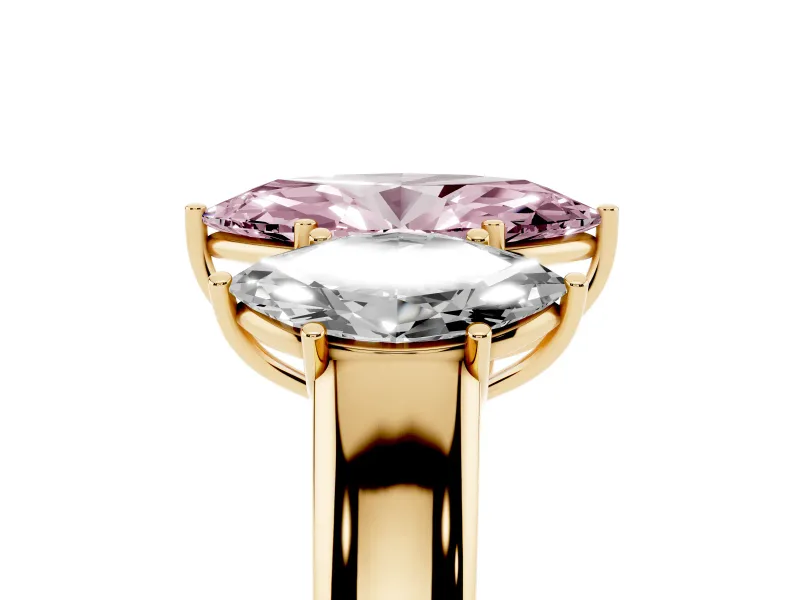 Marquise 3 Stone Engagement Ring Setting for a Fancy Pink Lab-Grown Diamond | Yellow Gold