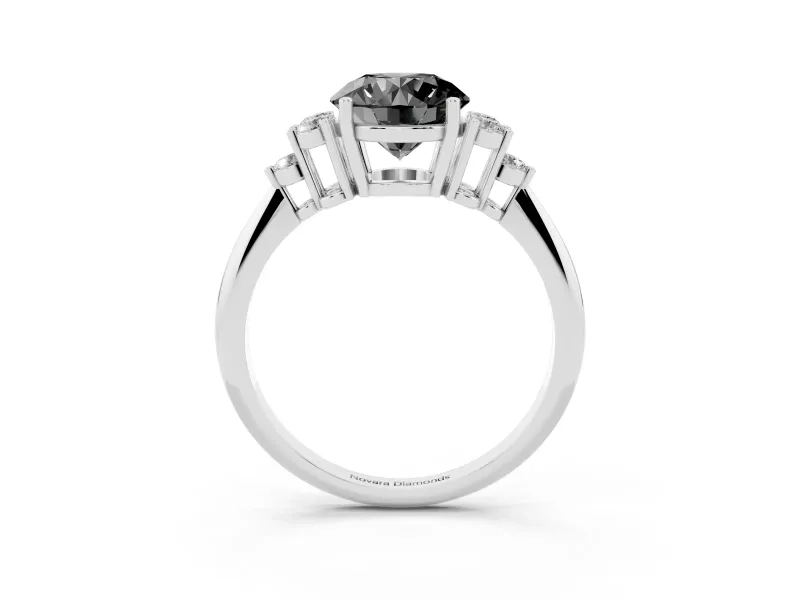 Round Cluster Accent Engagement Ring Setting for a Black Center | Plain Band | Sterling Silver