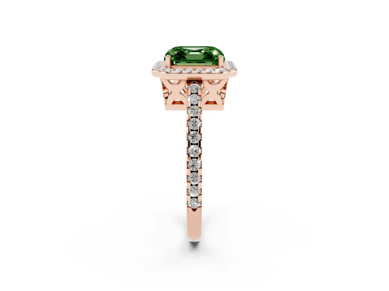Asscher Cut Pave Halo Engagement Ring Setting for a Fancy Green Lab-Grown Diamond | Rose Gold