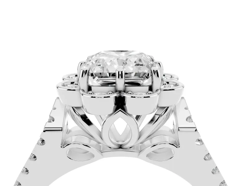 Radiant Cut Petal Frame Floral Halo Engagement Ring Setting | Pavé Split Shank | Platinum
