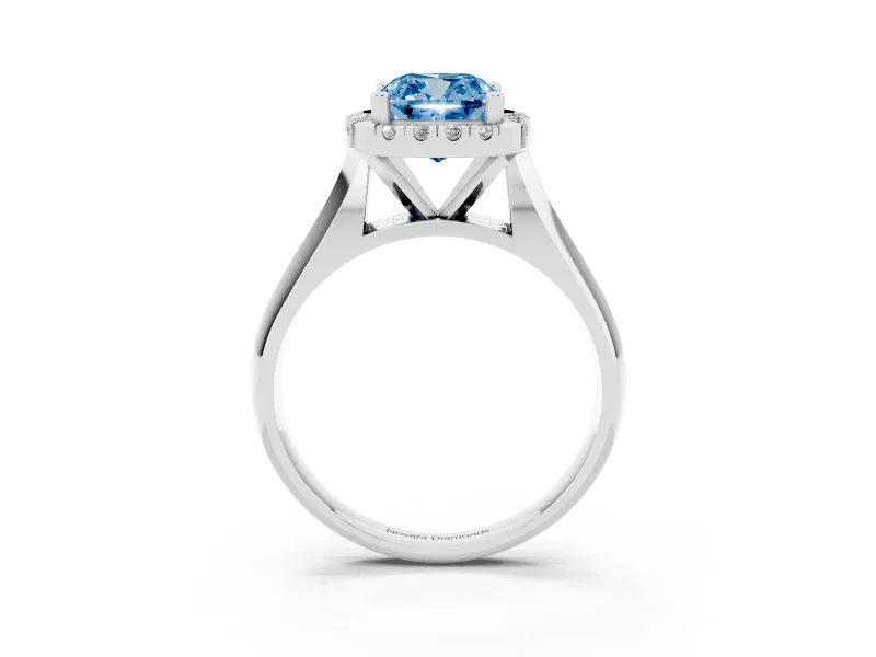 Cushion Cut Halo Engagement Ring Setting for a Fancy Blue Lab-Grown Diamond | Square Profile Band | White Gold