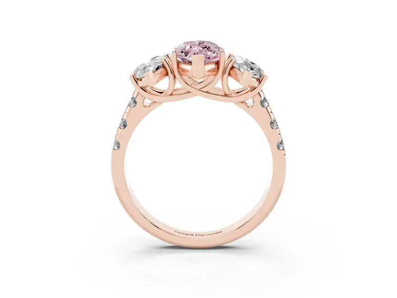 Marquise Three Stone Engagement Ring Setting for a Fancy Pink Lab-Grown Diamond | Accented Shoulders | Rose Gold