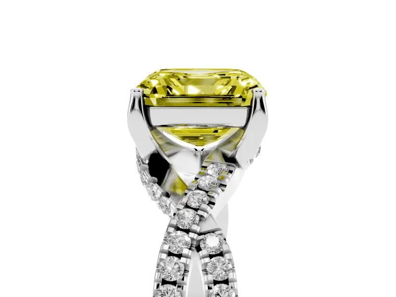 Asscher Cut Twisted Pave Engagement Ring Setting for a Fancy Yellow Lab-Grown Diamond | Split Shank | Platinum