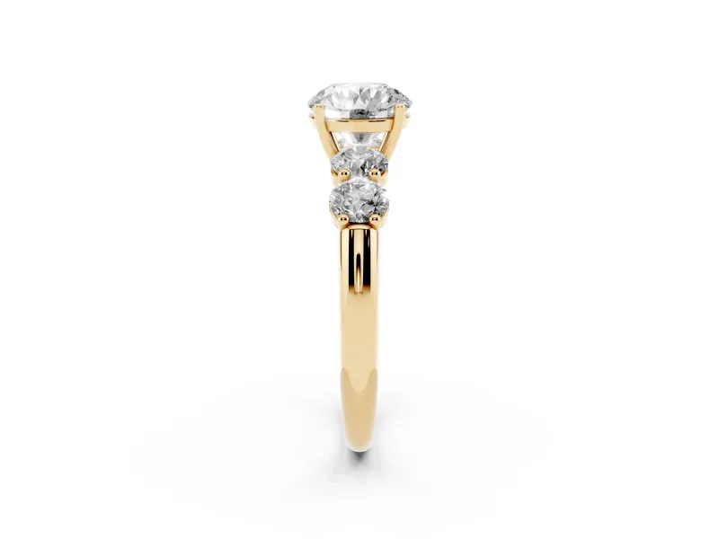 Round Five Stone Engagement Ring Setting | Prong Set Side Stones | Yellow Gold