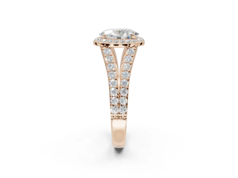 Oval Halo Pavé Engagement Ring Setting | Narrow Split Shank | Rose Gold