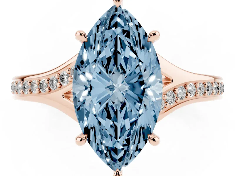 Marquise Pave Solitaire Engagement Ring Setting for a Fancy Blue Lab-Grown Diamond | Sweeping Shoulders | Rose Gold