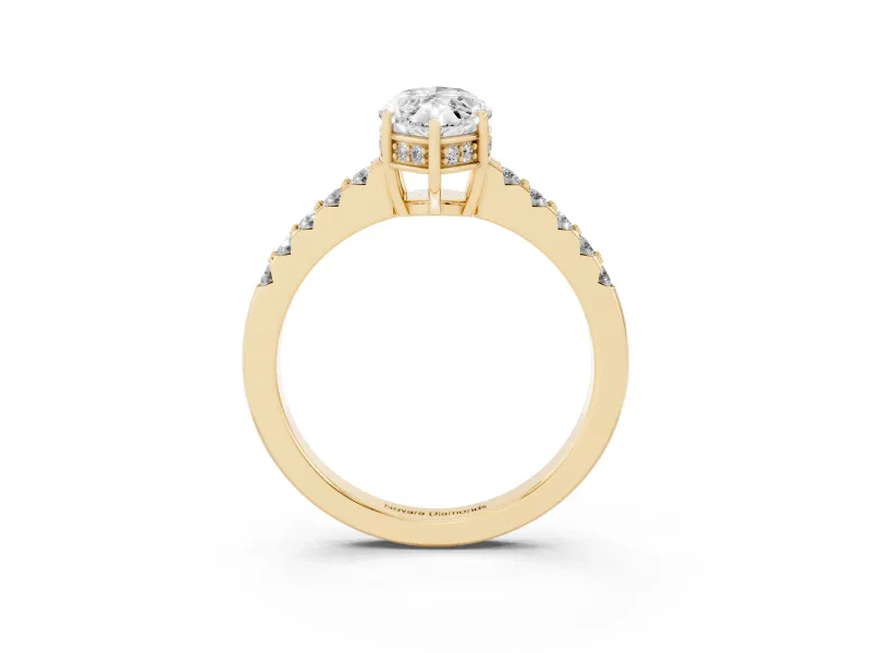 Marquise Hidden Halo Solitaire Engagement Ring Setting | Shared Prong Band | Yellow Gold