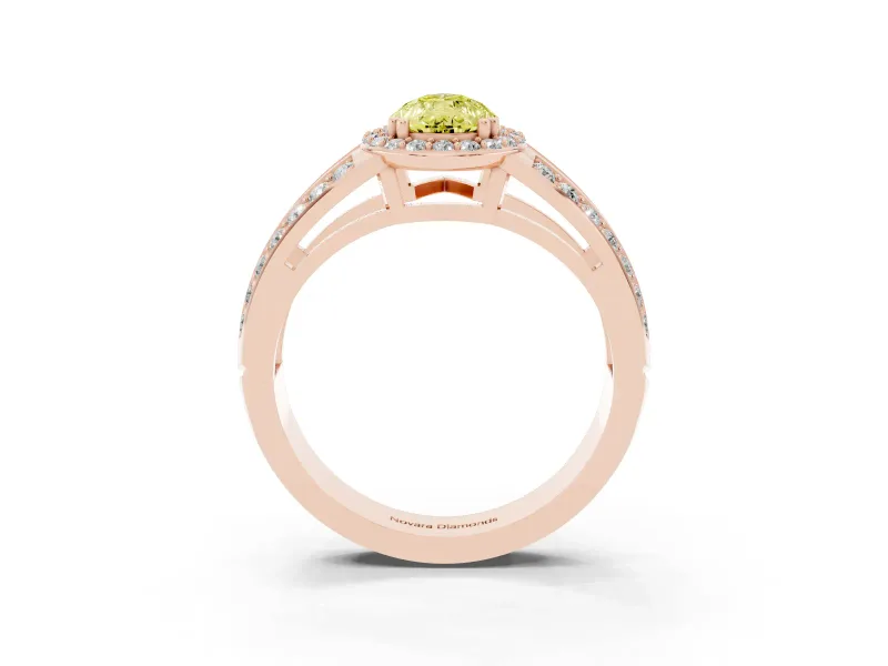 Pear-Shaped Halo Engagement Ring Setting for a Fancy Yellow Lab-Grown Diamond | Two-Row Pave Split Shank | Rose Gold
