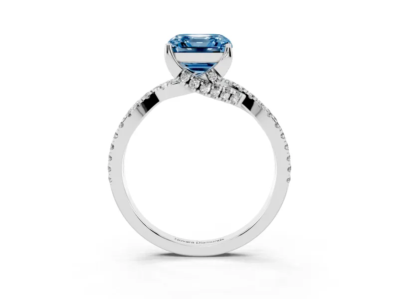 Asscher Cut Twisted Pave Engagement Ring Setting for a Fancy Blue Lab-Grown Diamond | Split Shank | Sterling Silver