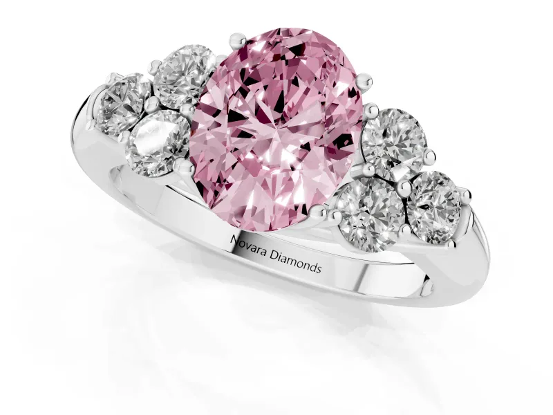 Oval Side Stone Engagement Ring Setting for a Fancy Pink Lab-Grown Diamond | Platinum
