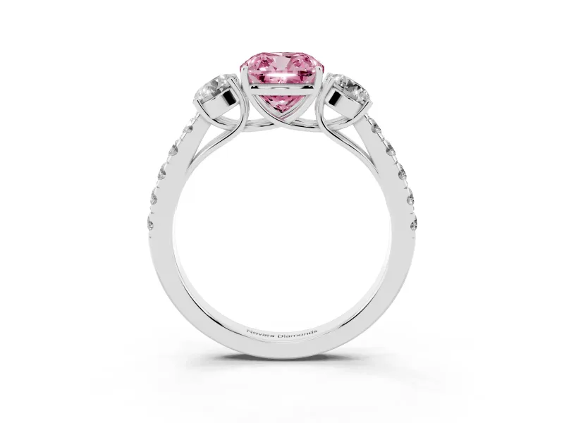 Cushion Cut Engagement Ring Setting for a Fancy Pink Lab-Grown Diamond | Three Stone | Sterling Silver