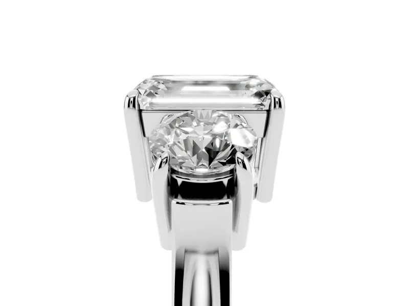 Emerald Cut Three Stone Engagement Ring Setting | Open Baskets | Sterling Silver