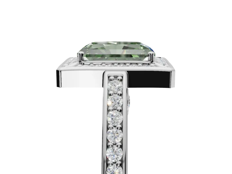 Radiant Cut Sectioned Halo Engagement Ring Setting for a Fancy Green Lab-Grown Diamond | White Gold