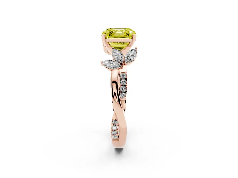 Asscher Cut Floral Vine Engagement Ring Setting for a Fancy Yellow Lab-Grown Diamond | Rose Gold