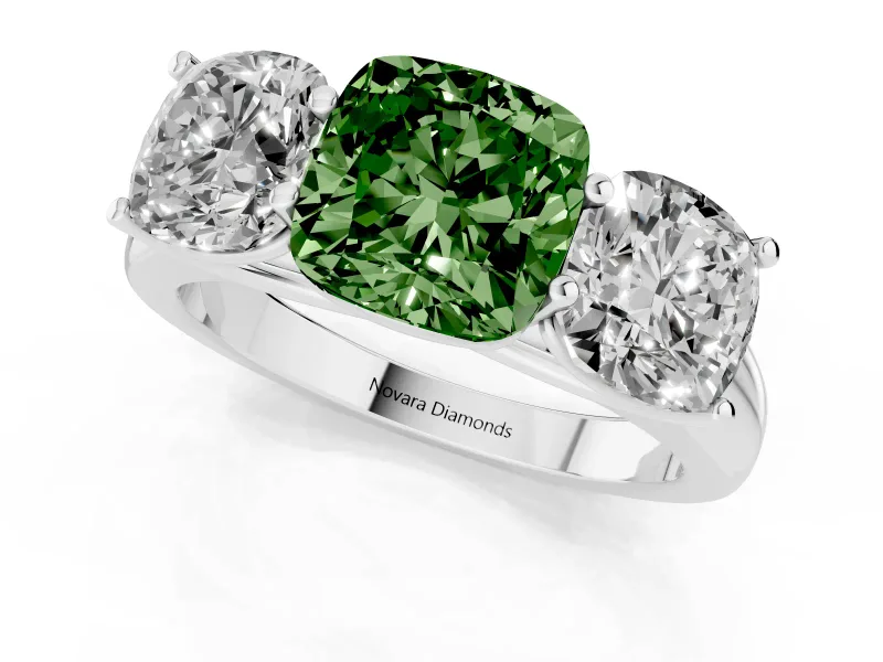 Cushion Cut Engagement Ring Setting for a Fancy Green Lab-Grown Diamond | Sterling Silver - Design NV-24908